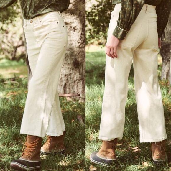 THE GREAT‎ Rider Wide Leg Jeans Stone Cream White Womens Size 28